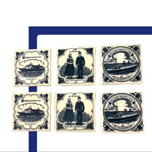 Vintage Holland American 6 Ceramic Coasters made by Dutch Delft Pottery